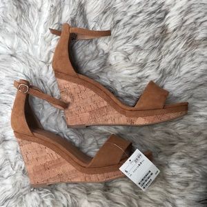 H&M Tan Cork Faux Suede Wedge Heels